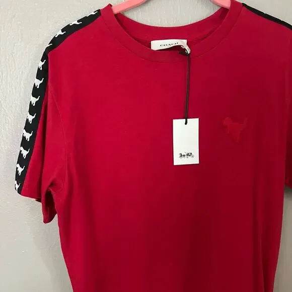 NWT COACH Rexy Tape T-Shirt Red Size Small Casual comfort everyday Short Sleeve - Picture 3 of 7